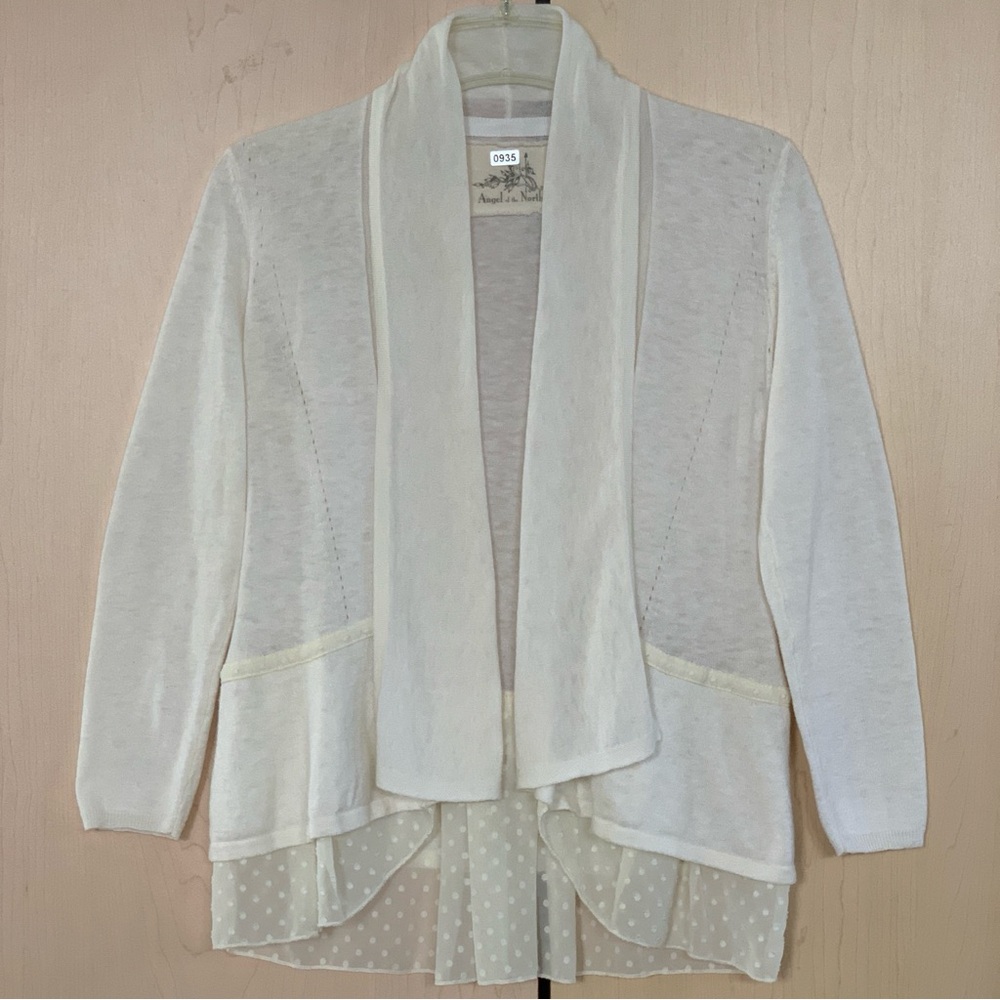 Anthropologie Angel‎ Of The North Women's 3/4 Sleeve Open Knit Cardigan Ivory XS